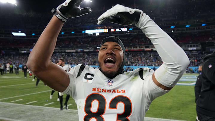 Jan 22, 2022; Nashville, Tennessee, USA; Cincinnati Bengals wide receiver Tyler Boyd (83) celebrates