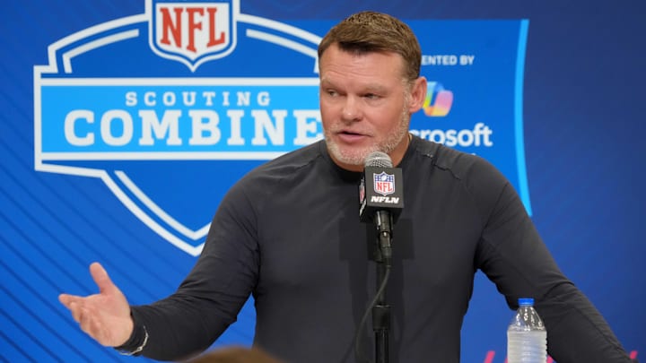 Feb 25, 2025; Indianapolis, IN, USA; Indianapolis Colts general manager Chris Ballard speaks during the NFL Scouting Combine at the Indiana Convention Center. Mandatory Credit: Kirby Lee-Imagn Images Feb 25, 2025; Indianapolis, IN, USA; Indianapolis Colts general manager Chris Ballard speaks during the NFL Scouting Combine at the Indiana Convention Center. Mandatory Credit: Kirby Lee-Imagn Images