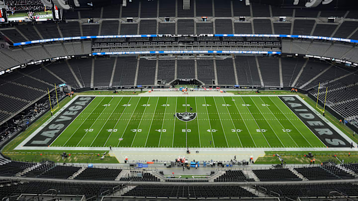 Nov 26, 2023; Paradise, Nevada, USA; A general overall viwe of an empty Allegiant Stadium. Mandatory Credit: Kirby Lee-Imagn Images
