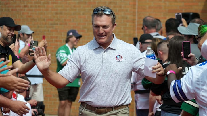 Aug 5, 2023; Canton, OH, USA; John Lynch arrives on the red carpet during the 2023 Pro Football Hall