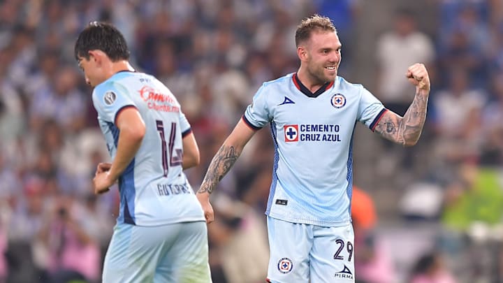Cruz Azul's Rodolfo Rotondi pumps his fist after scoring his team's only goal against Monterrey in their Liga MX semifinal. The Cementeros will take a 1-0 advantage into Sunday's second leg at home.