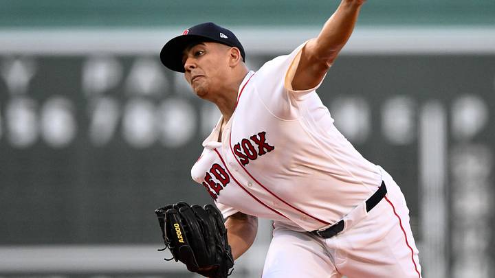 Jun 29, 2026; Boston, Massachusetts, USA; Boston Red Sox pitcher Ranger Suarez (55) pitches against the Washington Nationals during the first inning at Fenway Park. Mandatory Credit: Brian Fluharty-Imagn Images