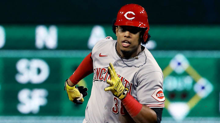 Cincinnati Reds shortstop Jose Barrero (38) runs the bases.