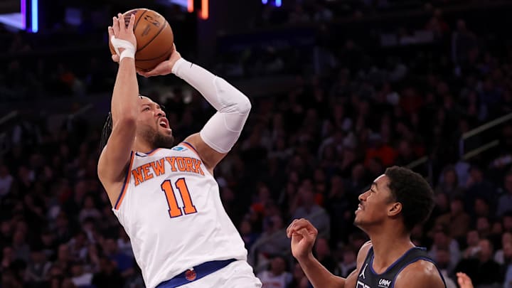 Mar 25, 2024; New York, New York, USA; New York Knicks guard Jalen Brunson (11) takes a shot against