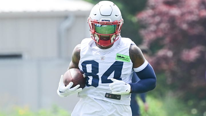 Jun 12, 2023; Foxborough, MA, USA; New England Patriots wide receiver Kendrick Bourne (84) runs