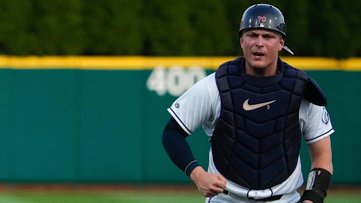 Columbus Clippers Cooper Ingle (2) reacts after throwing the ball to first base during the home opener against the Indianapolis Indians at Huntington Park on Tuesday, March 31, 2026 in Columbus, Ohio.