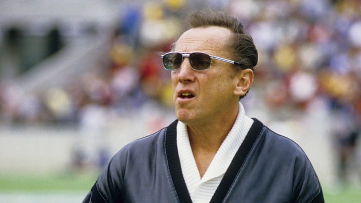 Jan 22, 1984; Tampa, FL, USA: FILE PHOTO; Los Angeles Raiders owner Al Davis prior to the start of Super Bowl XVIII against the Washington Redskins at Tampa Stadium. The Raiders defeated the Redskins 38-9. Mandatory Credit: MPS-Imagn Images
