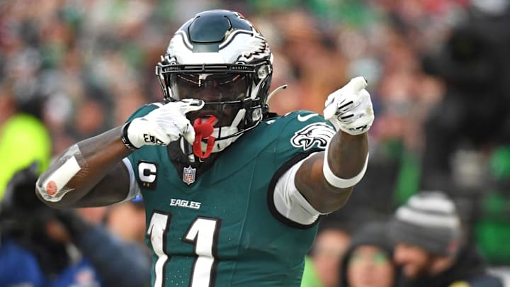 Jan 26, 2025; Philadelphia, PA, USA; Philadelphia Eagles wide receiver A.J. Brown (11) against the Washington Commanders in the NFC Championship game at Lincoln Financial Field. Mandatory Credit: Eric Hartline-Imagn Images
