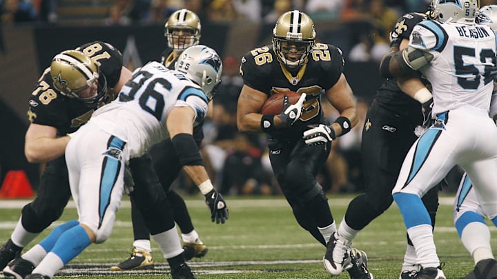 December 28, 2008; New Orleans, LA, USA; New Orleans Saints running back Deuce McAllister (26) carries the ball against the Carolina Panthers during the second half at the Louisiana Superdome in New Orleans. Carolina defeated New Orleans 33-31. Mandatory Credit: Crystal LoGiudice-Imagn Images December 28, 2008; New Orleans, LA, USA; New Orleans Saints running back Deuce McAllister (26) carries the ball against the Carolina Panthers during the second half at the Louisiana Superdome in New Orleans. Carolina defeated New Orleans 33-31. Mandatory Credit: Crystal LoGiudice-Imagn Images