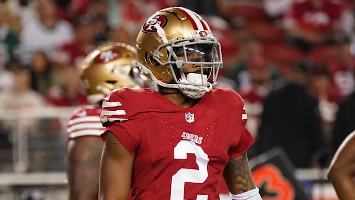 Sep 9, 2024; Santa Clara, California, USA; San Francisco 49ers cornerback Deommodore Lenoir (2) waits for the snap against the New York Jets at Levi's Stadium. Mandatory Credit: David Gonzales-Imagn Images