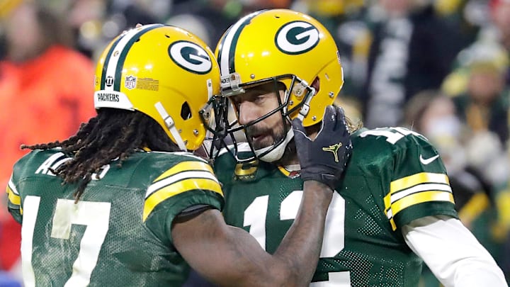 Davante Adams (17) and Aaron Rodgers together in Green Bay in 2021