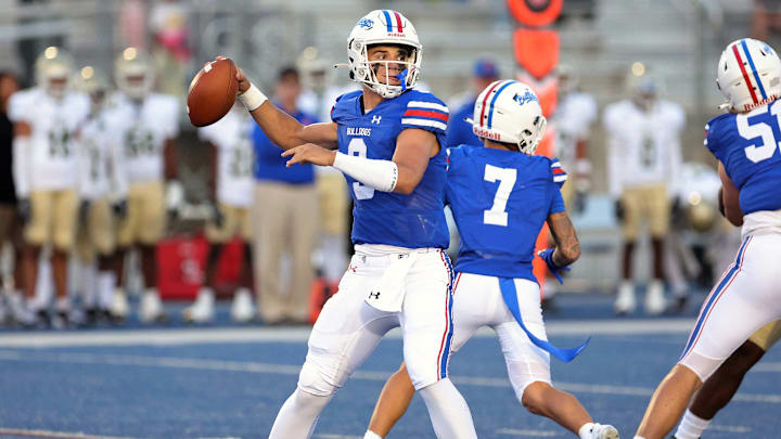 Ryder Lyons throws a pass during Friday's 2024 opener against Long Beach Poly; The 6-foot-3, 220-pound Folsom High School quarterback will announce his college plans on Tuesday, June 24.