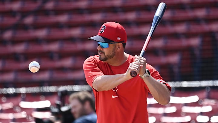 Aug 11, 2024; Boston, Massachusetts, USA; Boston Red Sox bench coach Ramon Vazquez (60) warms up the team before a game against the Houston Astros at Fenway Park. Mandatory Credit: Eric Canha-Imagn Images Aug 11, 2024; Boston, Massachusetts, USA; Boston Red Sox bench coach Ramon Vazquez (60) warms up the team before a game against the Houston Astros at Fenway Park. Mandatory Credit: Eric Canha-Imagn Images