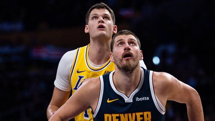 Oct 16, 2026; Los Angeles, California, USA; Denver Nuggets center Nikola Jokic (15) boxes out Los Angeles Lakers center Walker Kessler (14) in the first quarter at Crypto.com Arena. Mandatory Credit: Jon Endow-Imagn Images Oct 16, 2026; Los Angeles, California, USA; Denver Nuggets center Nikola Jokic (15) boxes out Los Angeles Lakers center Walker Kessler (14) in the first quarter at Crypto.com Arena. Mandatory Credit: Jon Endow-Imagn Images
