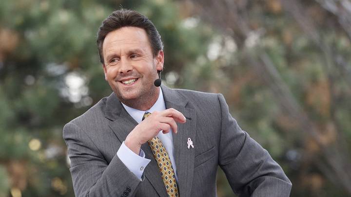 May 11, 2014; Pittsburgh, PA, USA; ESPN network personality Karl Ravech on the set of the Sunday Night Baseball pre-game show as the Pittsburgh Pirates host the St. Louis Cardinals at PNC Park. Mandatory Credit: Charles LeClaire-USA TODAY Sports
