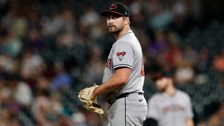 Aug 14, 2025; Denver, Colorado, USA; Arizona Diamondbacks relief pitcher Jalen Beeks (68) in the ninth inning against the Arizona Diamondbacks at Coors Field. Mandatory Credit: Isaiah J. Downing-Imagn Images