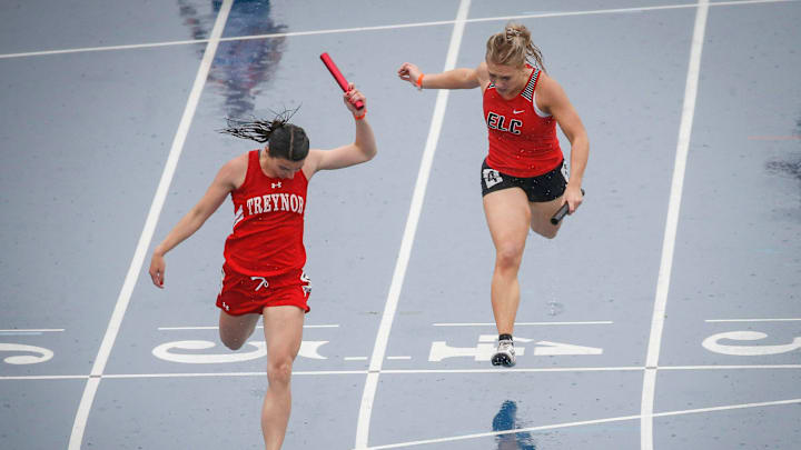 Treynor senior Megan Carley anchored her Class 2A 4x200 meter relay team to a state win during the 2019 Iowa high school track and field state championships at Drake Stadium in Des Moines on Friday, May 17, 2019.