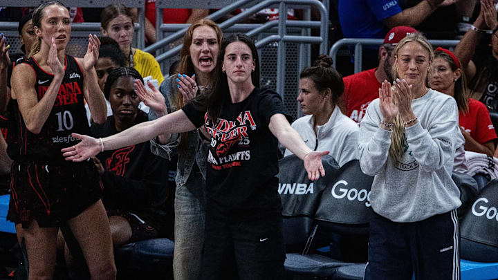 Caitlin Clark loved rooting on her Fever teammates during their playoff win over the Dream on Tuesday night.