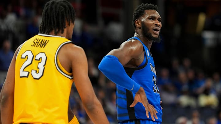 Memphis' Moussa Cisse (32) reacts after a foul was called on him during the game between the University of Memphis and Missouri at FedExForum in Memphis, Tenn., on Monday, November 4, 2024. Memphis' Moussa Cisse (32) reacts after a foul was called on him during the game between the University of Memphis and Missouri at FedExForum in Memphis, Tenn., on Monday, November 4, 2024.