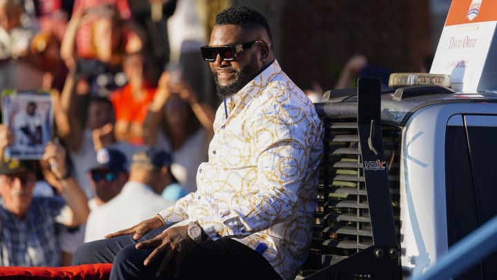 Jul 22, 2023; Cooperstown, NY, USA; Hall of Famer David Ortiz during the Parade of Legends. Jul 22, 2023; Cooperstown, NY, USA; Hall of Famer David Ortiz during the Parade of Legends.