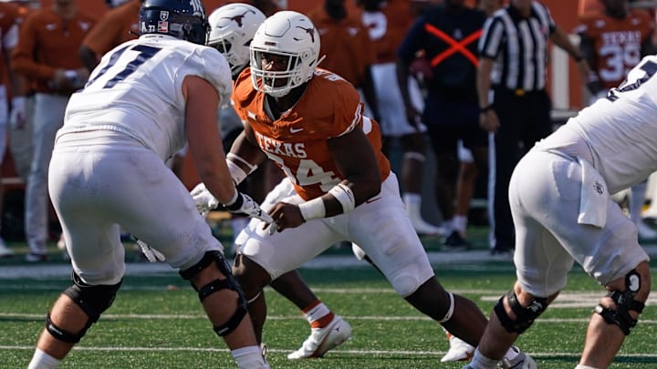 Sep 2, 2023; Austin, Texas, USA; Texas Longhorns defensive lineman Jaray Bledsoe (94) rushes during the second half against the Rice Owls at Darrell K Royal-Texas Memorial Stadium. Mandatory Credit: Scott Wachter-Imagn Images