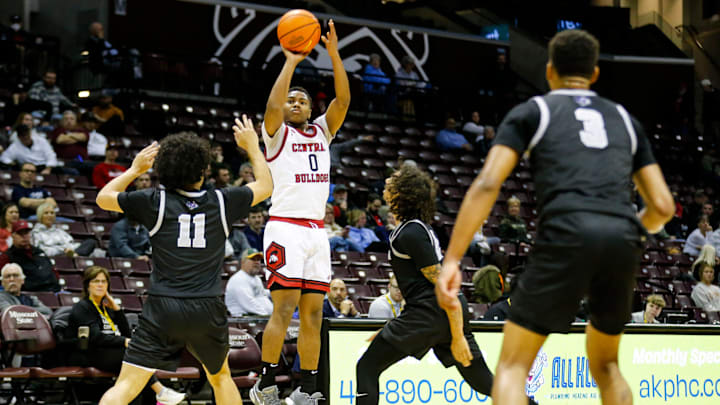 Central's Keion Epps shoots three-pointer as the Bulldogs took on the Millennium Tigers (Arizona) in a consolation semifinal game of the Bass Pro Tournament of Champions at Great Southern Bank Arena on Friday, Jan. 17, 2025. Epps has been named all-state by the Missouri Basketball Coaches Association (MBCA).