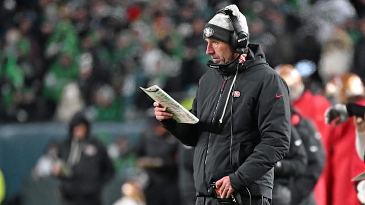 Jan 11, 2026; Philadelphia, PA, USA; San Francisco 49ers head coach Kyle Shanahan against the Philadelphia Eagles in an NFC Wild Card Round game at Lincoln Financial Field. Mandatory Credit: Eric Hartline-Imagn Images Jan 11, 2026; Philadelphia, PA, USA; San Francisco 49ers head coach Kyle Shanahan against the Philadelphia Eagles in an NFC Wild Card Round game at Lincoln Financial Field. Mandatory Credit: Eric Hartline-Imagn Images