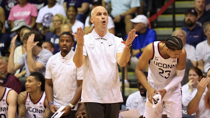 UConn Huskies coach Dan Hurley reacts during a loss to the Memphis Tigers at the Maui Invitational. UConn Huskies coach Dan Hurley reacts during a loss to the Memphis Tigers at the Maui Invitational.