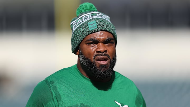 Oct 26, 2025; Philadelphia, Pennsylvania, USA; Philadelphia Eagles defensive end Brandon Graham before a game against the New York Giants at Lincoln Financial Field. Mandatory Credit: Bill Streicher-Imagn Images