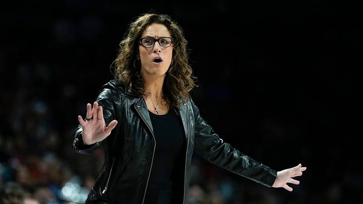 Indiana Fever head coach Stephanie White reacts during game three of the first round for the 2026 WNBA Playoffs. Indiana Fever head coach Stephanie White reacts during game three of the first round for the 2026 WNBA Playoffs.