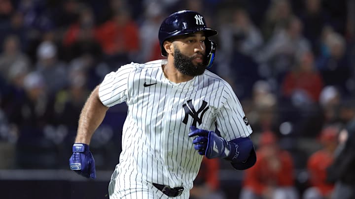 Feb 25, 2026; Tampa, Florida, USA; New York Yankees third baseman Amed Rosario (14) hits a home run during the first inning against the Washington Nationals at George M. Steinbrenner Field. Mandatory Credit: Kim Klement Neitzel-Imagn Images Feb 25, 2026; Tampa, Florida, USA; New York Yankees third baseman Amed Rosario (14) hits a home run during the first inning against the Washington Nationals at George M. Steinbrenner Field. Mandatory Credit: Kim Klement Neitzel-Imagn Images