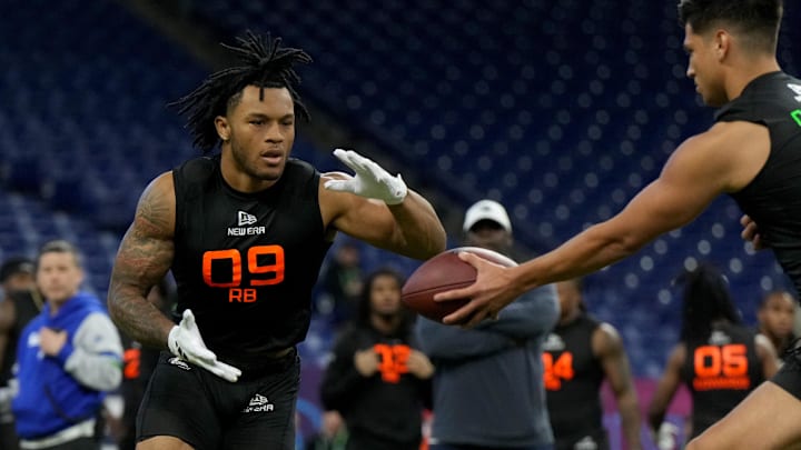 North Carolina running back Omarion Hampton during the 2025 NFL Combine. North Carolina running back Omarion Hampton during the 2025 NFL Combine.
