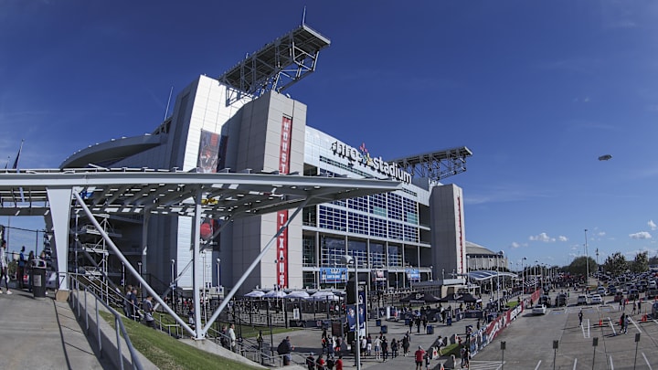 Nov 24, 2024; Houston, Texas, USA; General view outside NRG Stadium before the game between the Houston Texans and the Tennessee Titans. Mandatory Credit: Troy Taormina-Imagn Images