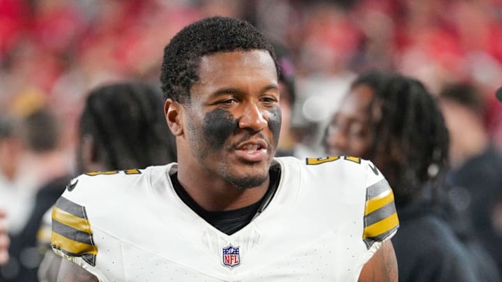 Oct 7, 2024; Kansas City, Missouri, USA; New Orleans Saints cornerback Will Harris (5) on the sidelines against the Kansas City Chiefs during the game at GEHA Field at Arrowhead Stadium. Mandatory Credit: Denny Medley-Imagn Images Oct 7, 2024; Kansas City, Missouri, USA; New Orleans Saints cornerback Will Harris (5) on the sidelines against the Kansas City Chiefs during the game at GEHA Field at Arrowhead Stadium. Mandatory Credit: Denny Medley-Imagn Images