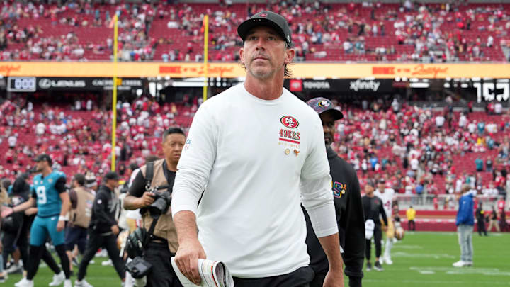 Sep 28, 2025; Santa Clara, California, USA; San Francisco 49ers head coach Kyle Shanahan walks off of the field after the game against the Jacksonville Jaguars at Levi's Stadium. Mandatory Credit: Darren Yamashita-Imagn Images Sep 28, 2025; Santa Clara, California, USA; San Francisco 49ers head coach Kyle Shanahan walks off of the field after the game against the Jacksonville Jaguars at Levi's Stadium. Mandatory Credit: Darren Yamashita-Imagn Images