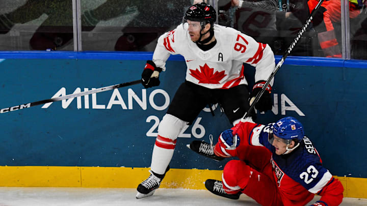 Connor McDavid laid out a huge hit on Czechia’s Lukas Sedlak during Canada’s first game at the Milan Cortina Olympics.