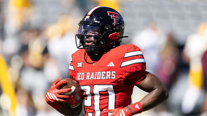 Oct 18, 2025; Tempe, Arizona, USA; Texas Tech Red Raiders running back J'Koby Williams (20) against the Arizona State Sun Devils at Mountain America Stadium. Mandatory Credit: Mark J. Rebilas-Imagn Images Oct 18, 2025; Tempe, Arizona, USA; Texas Tech Red Raiders running back J'Koby Williams (20) against the Arizona State Sun Devils at Mountain America Stadium. Mandatory Credit: Mark J. Rebilas-Imagn Images