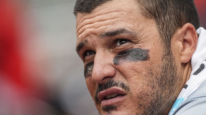 Jul 20, 2024; Cumberland, GA, USA; St. Louis Cardinals third baseman Nolan Arenado (28) shown in the dugout against the Atlanta Braves during the third inning at Truist Park. Mandatory Credit: Dale Zanine-Imagn Images Jul 20, 2024; Cumberland, GA, USA; St. Louis Cardinals third baseman Nolan Arenado (28) shown in the dugout against the Atlanta Braves during the third inning at Truist Park. Mandatory Credit: Dale Zanine-Imagn Images