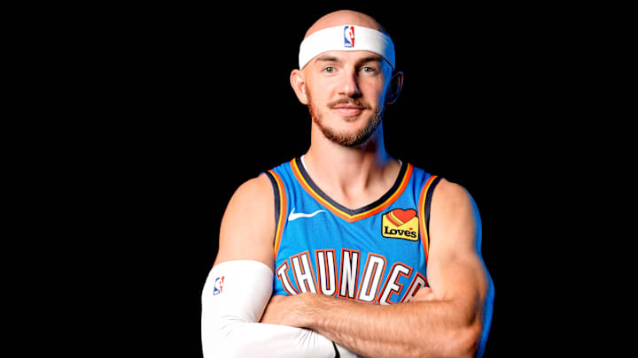 Alex Caruso is pictured during the Thunder media day at the Paycom Center in Oklahoma City, on Monday, Sept. 30, 2024.