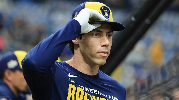 Oct 26, 2026; St. Petersburg, Florida, USA; Milwaukee Brewers designated hitter Christian Yelich (22) looks on before game three of the 2026 World Series against the Tampa Bay Rays at Tropicana Field. Mandatory Credit: Kim Klement Neitzel-Imagn Images Oct 26, 2026; St. Petersburg, Florida, USA; Milwaukee Brewers designated hitter Christian Yelich (22) looks on before game three of the 2026 World Series against the Tampa Bay Rays at Tropicana Field. Mandatory Credit: Kim Klement Neitzel-Imagn Images