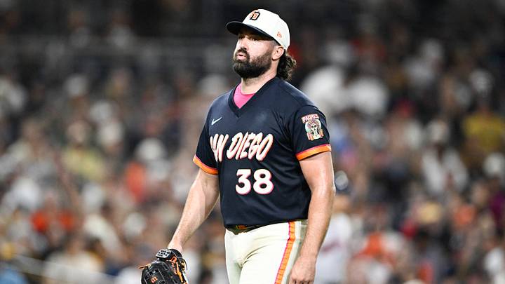 Aug 7, 2026; San Diego, California, USA; San Diego Padres pitcher Robbie Ray (38) leaves the field after pitching during the fourth inning against the Houston Astros at Petco Park. Mandatory Credit: Denis Poroy-Imagn Images