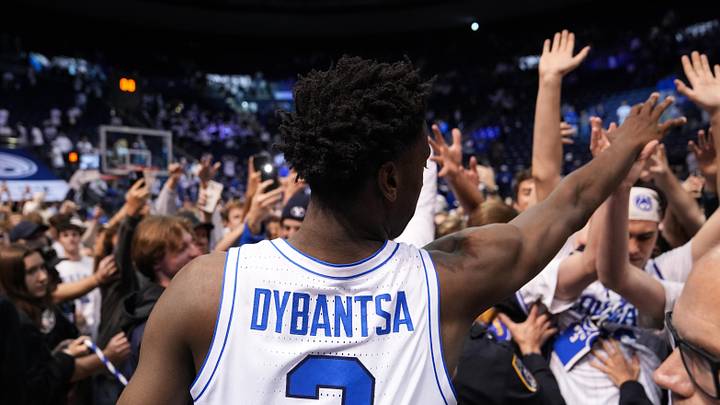 Mar 7, 2026; Provo, Utah, USA; BYU Cougars forward AJ Dybantsa (3) celebrates with fans after a win over the Texas Tech Red Raiders at Marriott Center. Mandatory Credit: Aaron Baker-Imagn Images 