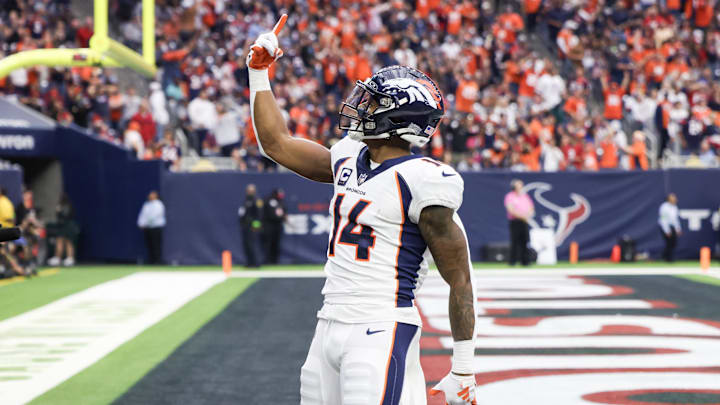 Denver Broncos wide receiver Courtland Sutton (14) celebrates.