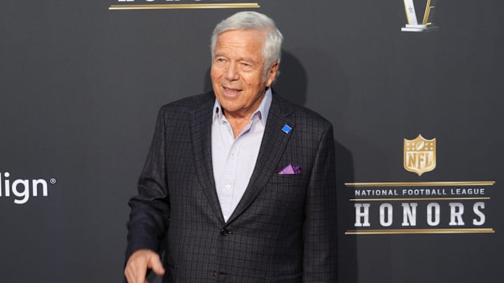 Feb 8, 2024; Las Vegas, NV, USA; Robert Kraft on the red carpet before the NFL Honors show at Resorts World Theatre. Feb 8, 2024; Las Vegas, NV, USA; Robert Kraft on the red carpet before the NFL Honors show at Resorts World Theatre.