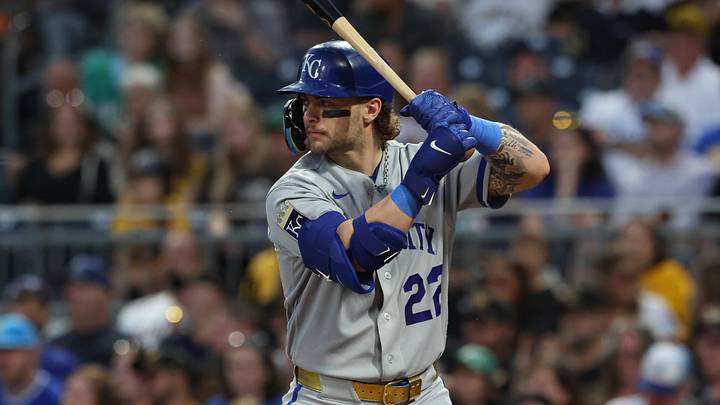 Sep 18, 2026; Pittsburgh, Pennsylvania, USA; Kansas City Royals catcher Carter Jensen (22) at bat against the Pittsburgh Pirates during the third inning at PNC Park. Mandatory Credit: Charles LeClaire-Imagn Images Sep 18, 2026; Pittsburgh, Pennsylvania, USA; Kansas City Royals catcher Carter Jensen (22) at bat against the Pittsburgh Pirates during the third inning at PNC Park. Mandatory Credit: Charles LeClaire-Imagn Images