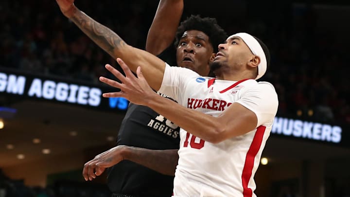 Nebraska Cornhuskers guard Jamarques Lawrence (10) shoots in the NCAA Tournament