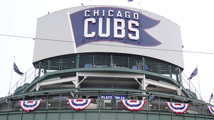 Apr 1, 2024; Chicago, Illinois, USA; People stand outside at Wrigley Field before an opening day game between the Chicago Cubs and the Colorado Rockies Apr 1, 2024; Chicago, Illinois, USA; People stand outside at Wrigley Field before an opening day game between the Chicago Cubs and the Colorado Rockies