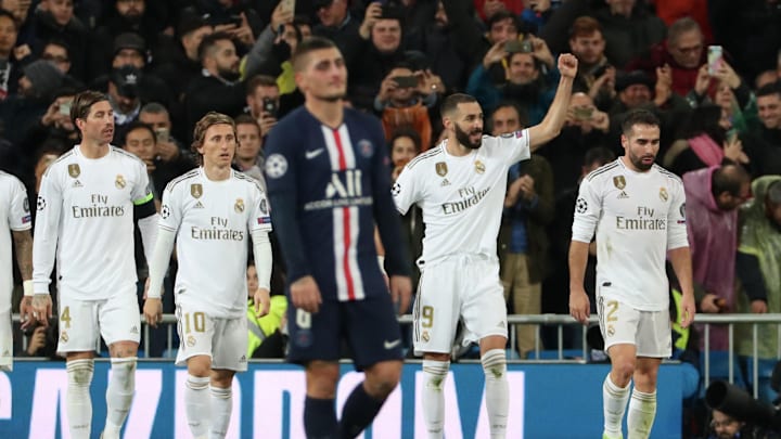 Los jugadores del Real Madrid celebran un gol ante el PSG