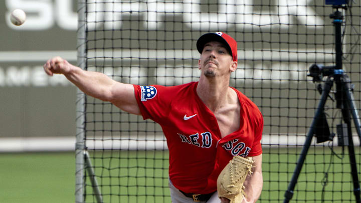 Feb 15, 2025; Lee County, FL; Boston Red Sox pitcher Walker Buehler (0) warms up before taking the field for spring training at Jet Blue Park at Fenway South. Mandatory photo credit: Chris Tilley-Images Feb 15, 2025; Lee County, FL; Boston Red Sox pitcher Walker Buehler (0) warms up before taking the field for spring training at Jet Blue Park at Fenway South. Mandatory photo credit: Chris Tilley-Images