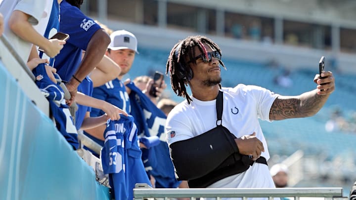 Oct 15, 2023; Jacksonville, Florida, USA; Indianapolis Colts quarterback Anthony Richardson (5)